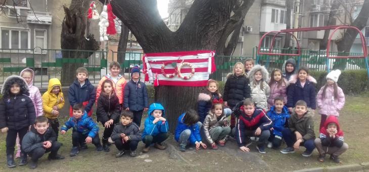 Дърветата в Стара Загора в бяло-червена премяна